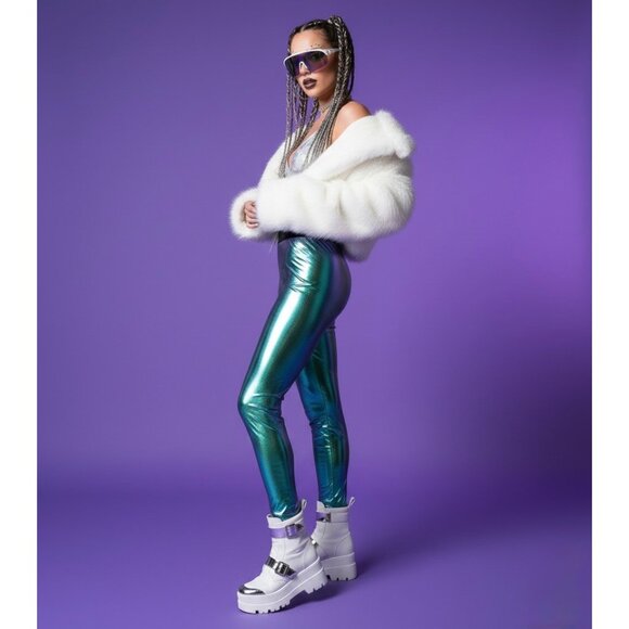 NWT Club Exx Metallic High Waist Iridescent Leggings | Après-Sk Rave Euphoria XS - Picture 5 of 13